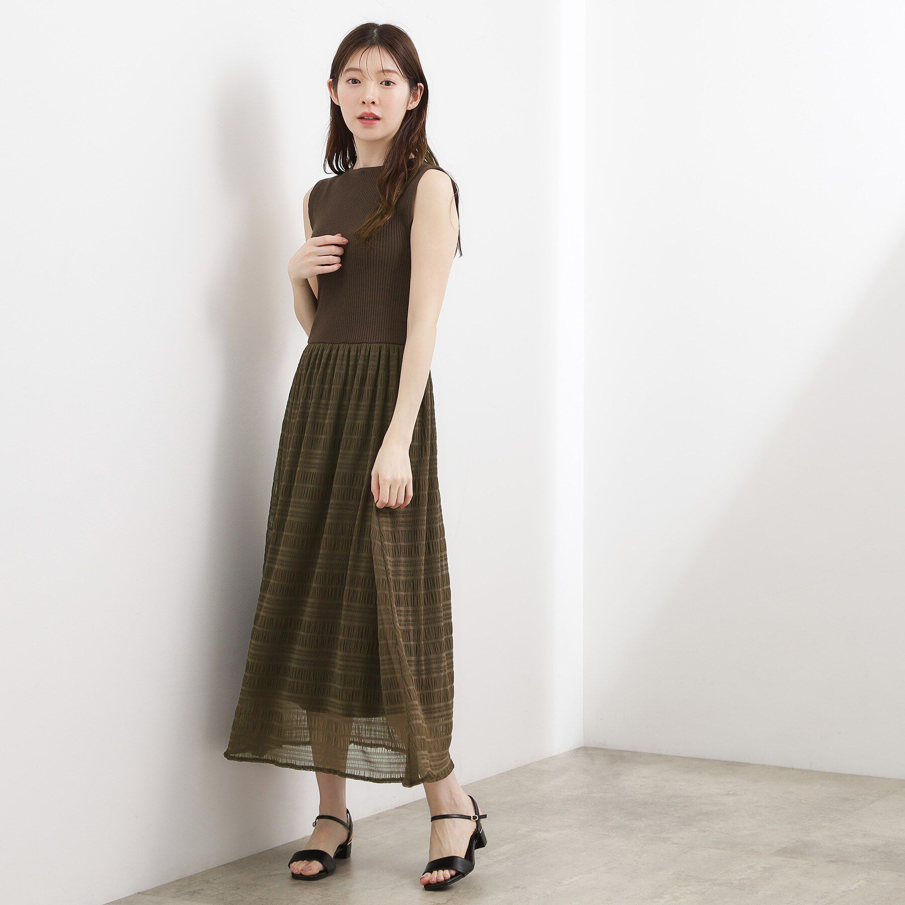 grove「お出かけをもっと楽しく。リブニット&times;チュール ドッキングワンピース」|ワンピース|