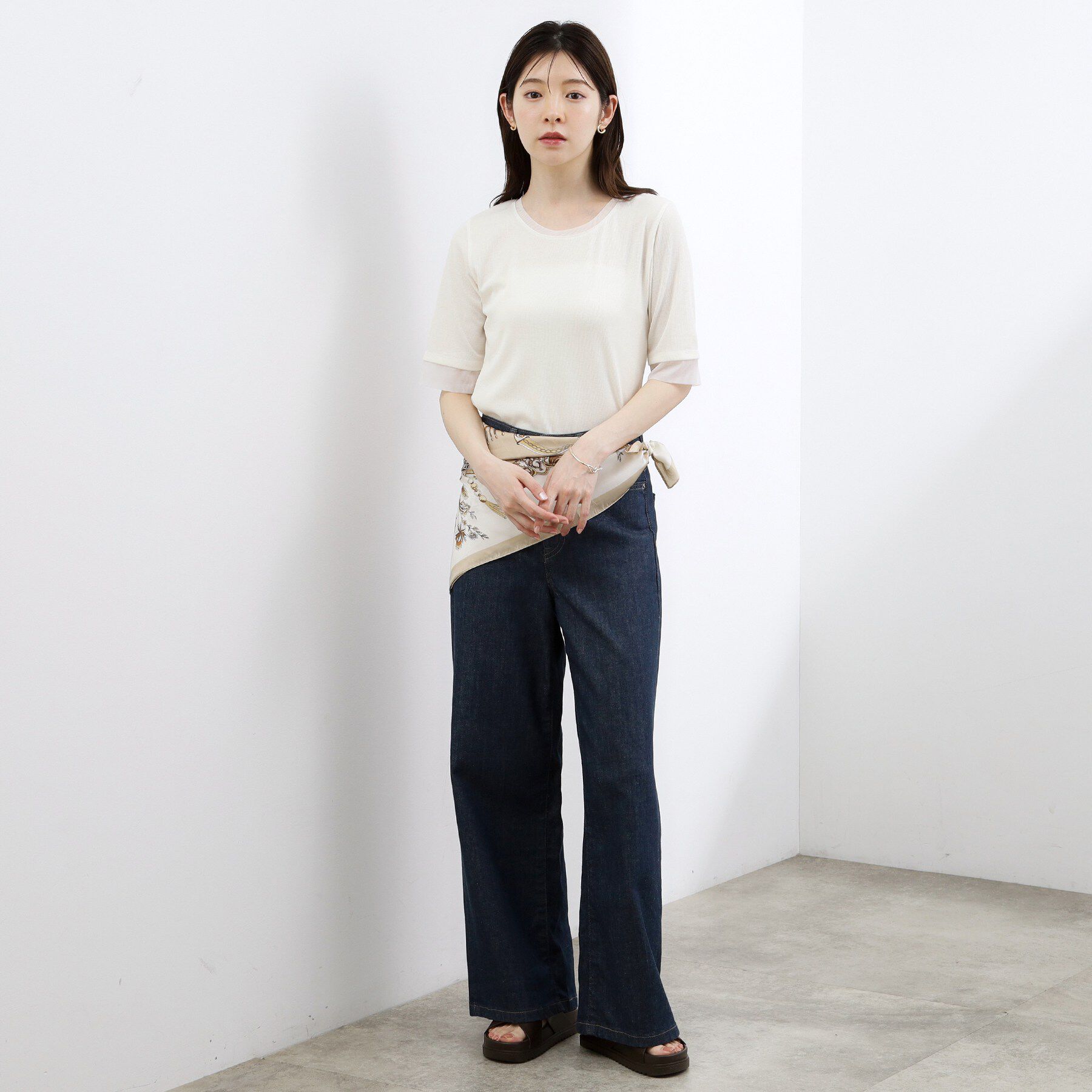 grove「【UVカット】チュールトリミング5分袖Tシャツ」|Tシャツ・カットソー|