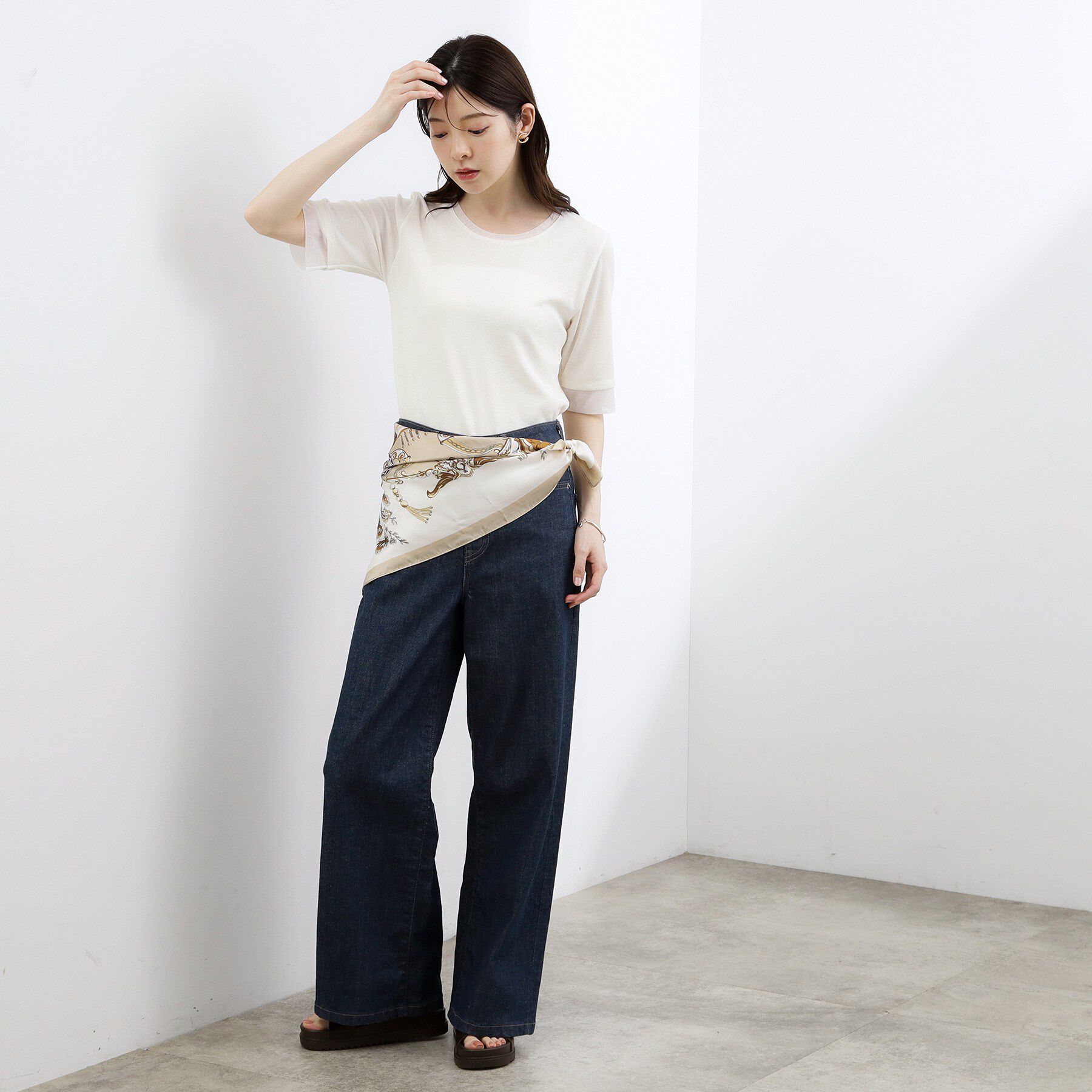 grove「【UVカット】チュールトリミング5分袖Tシャツ」|Tシャツ・カットソー|