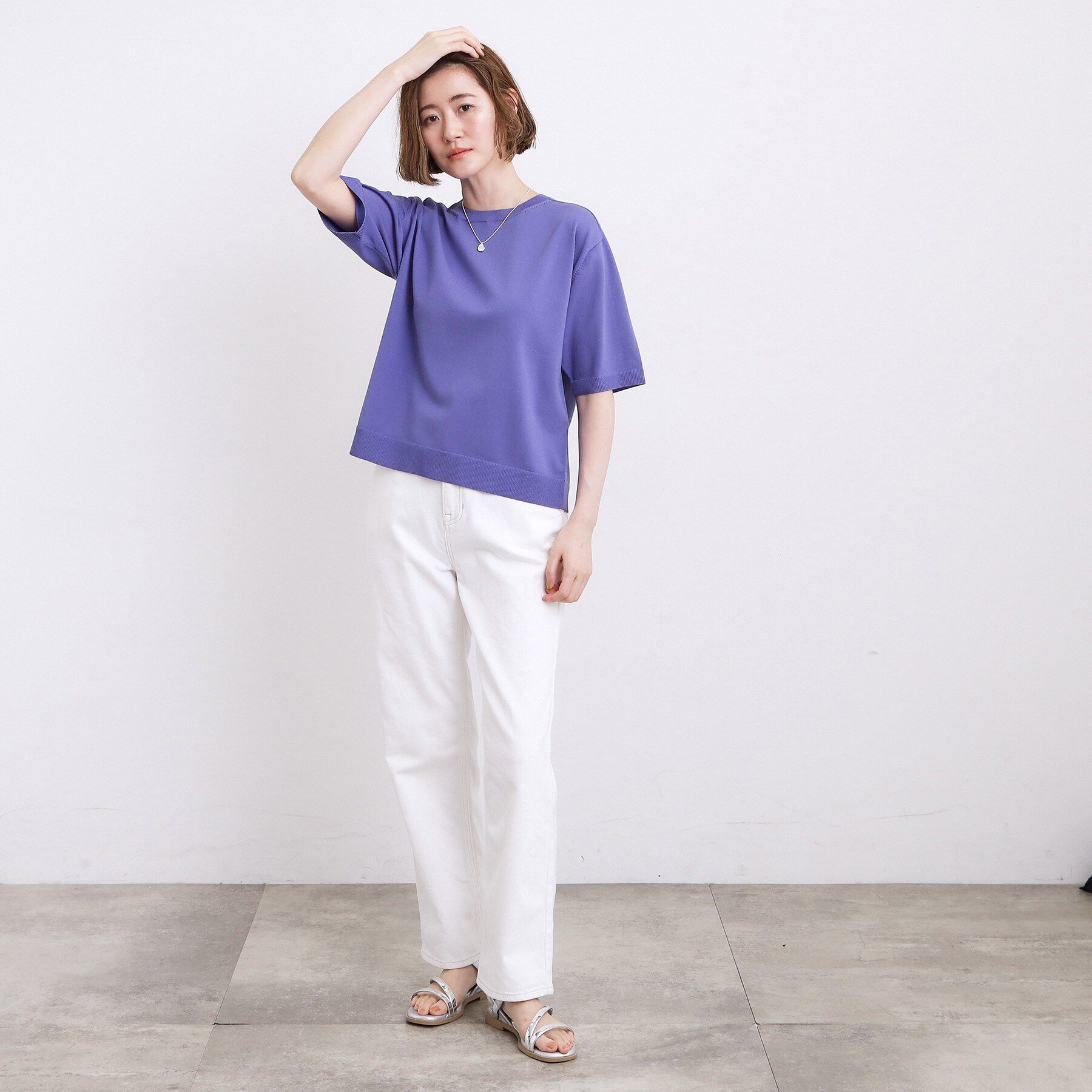 grove「【UVカット・洗濯機◎】Tシャツ感覚で着られるコットン混ニット」|ニット・セーター|