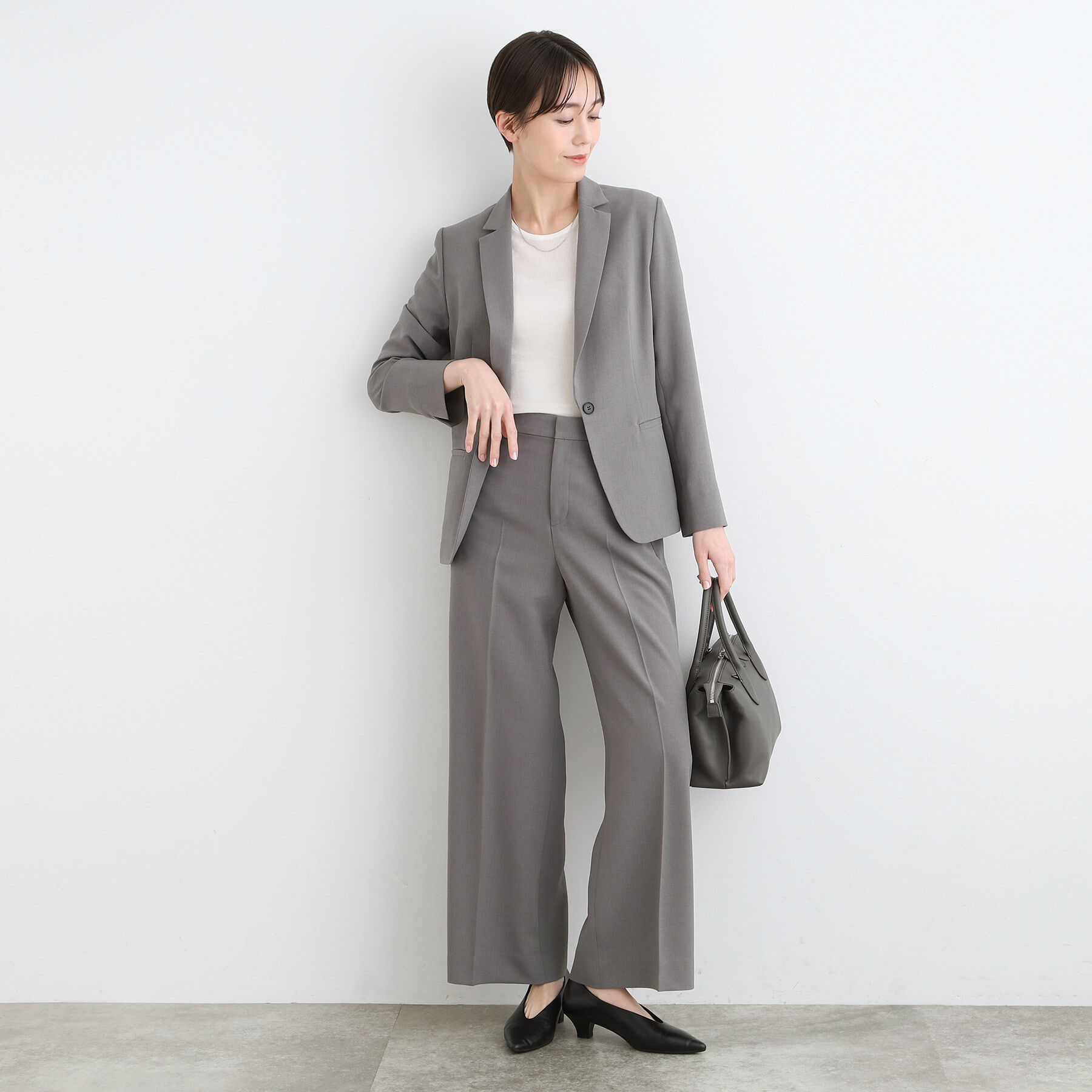 INDIVI「【洗える／UVケア／SETUP可能】ウール調ワイドパンツ」|スーツ|