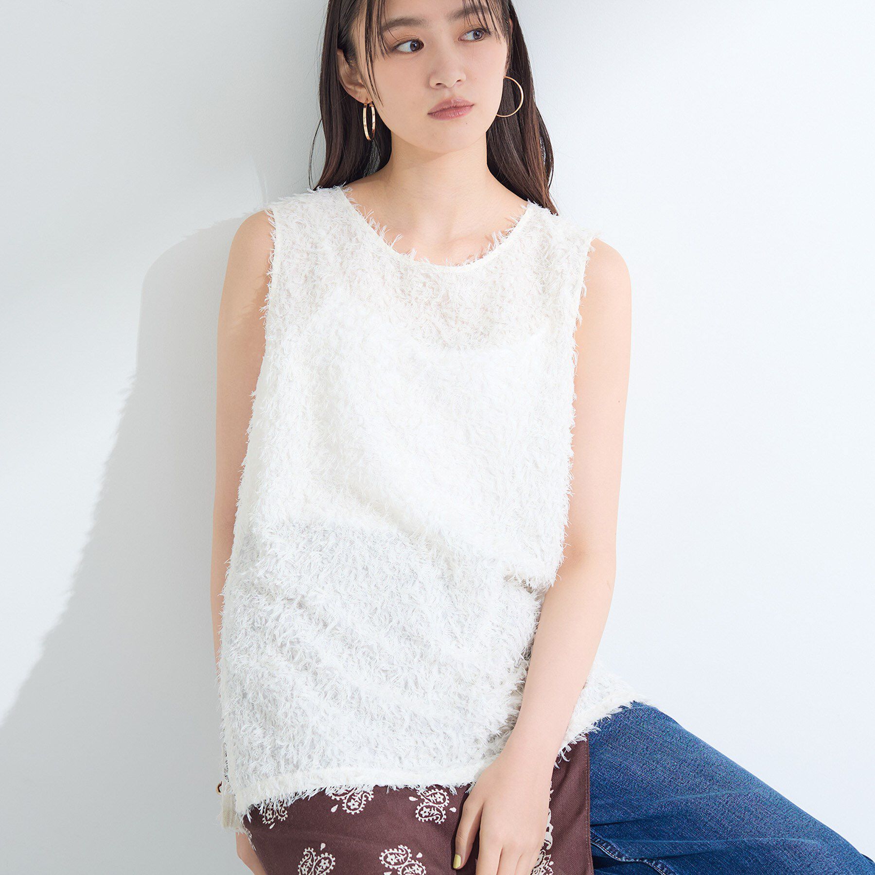 INDIVI「【インナーとしても活躍！】フリンジジャカードチュニック」|シャツ・ブラウス|