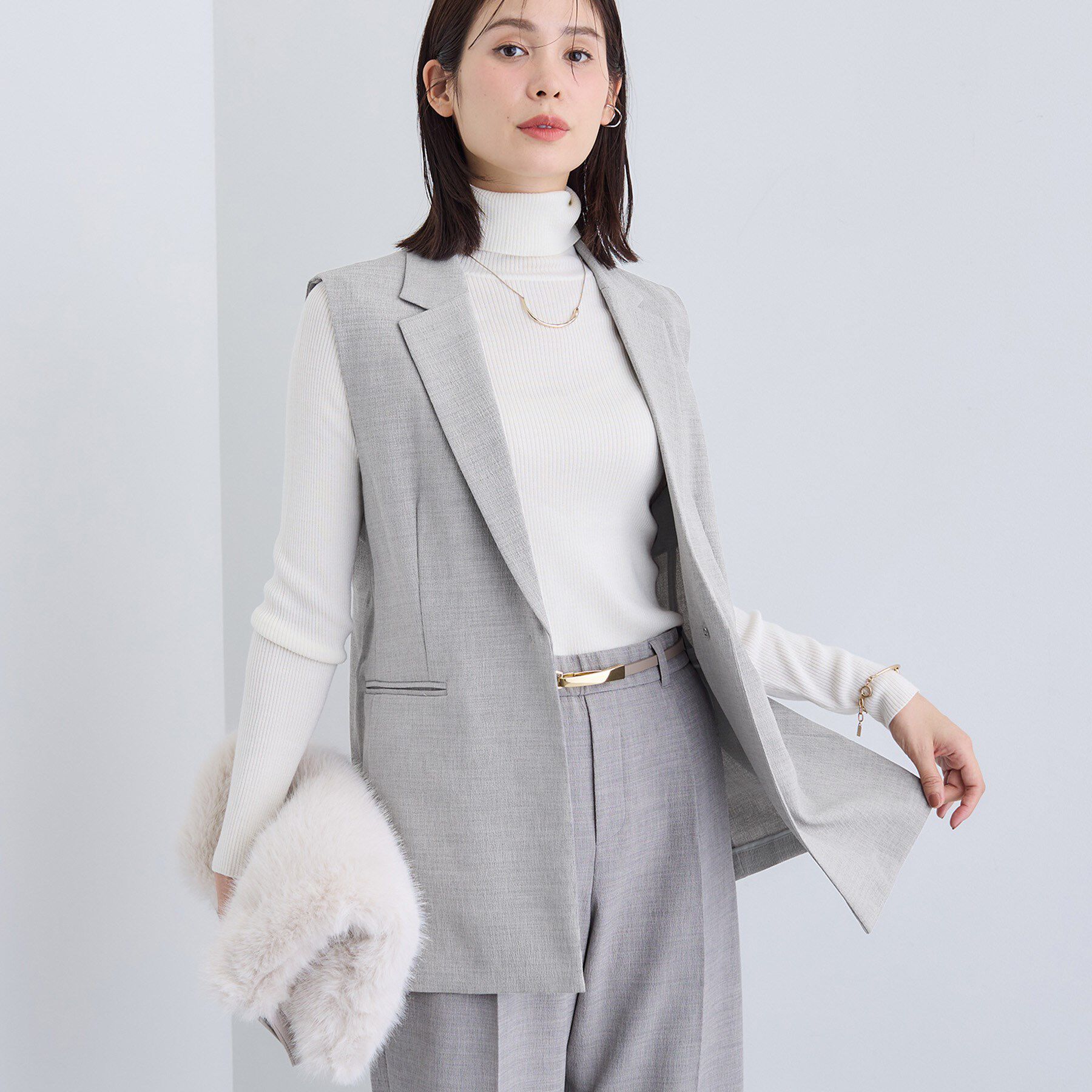 INDIVI「【セットアップ可能】凹凸ストレッチ素材テーラードカラージレジャケット」|テーラードジャケット|