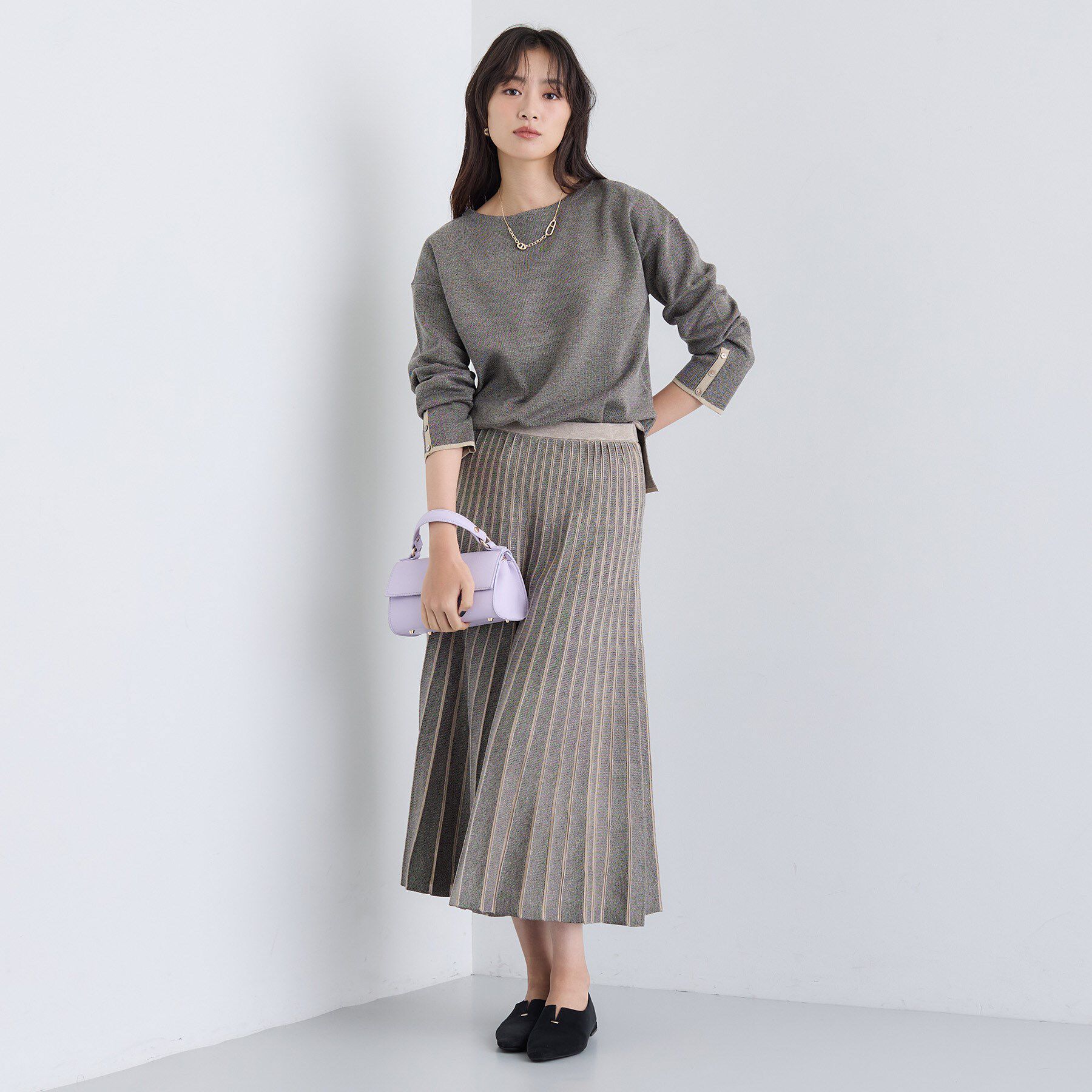 INDIVI「【洗える／SETUP可能】ジャカードニット プリーツスカート」|スカート|