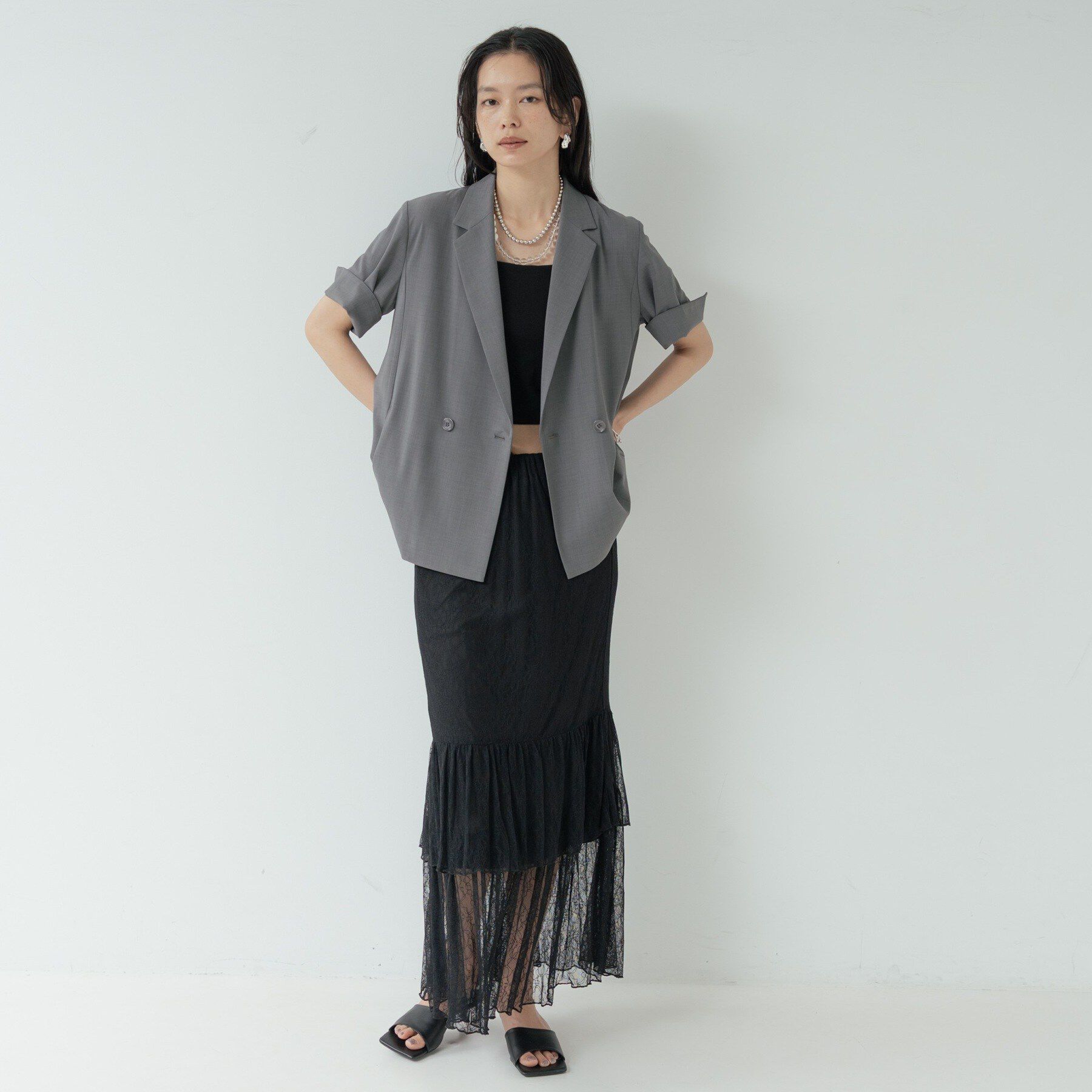 GALLEST「Comfy SET UP｜ハーフスリーブジャケット【セットアップ対応／通勤／接触冷感／UVカット】」|テーラードジャケット|