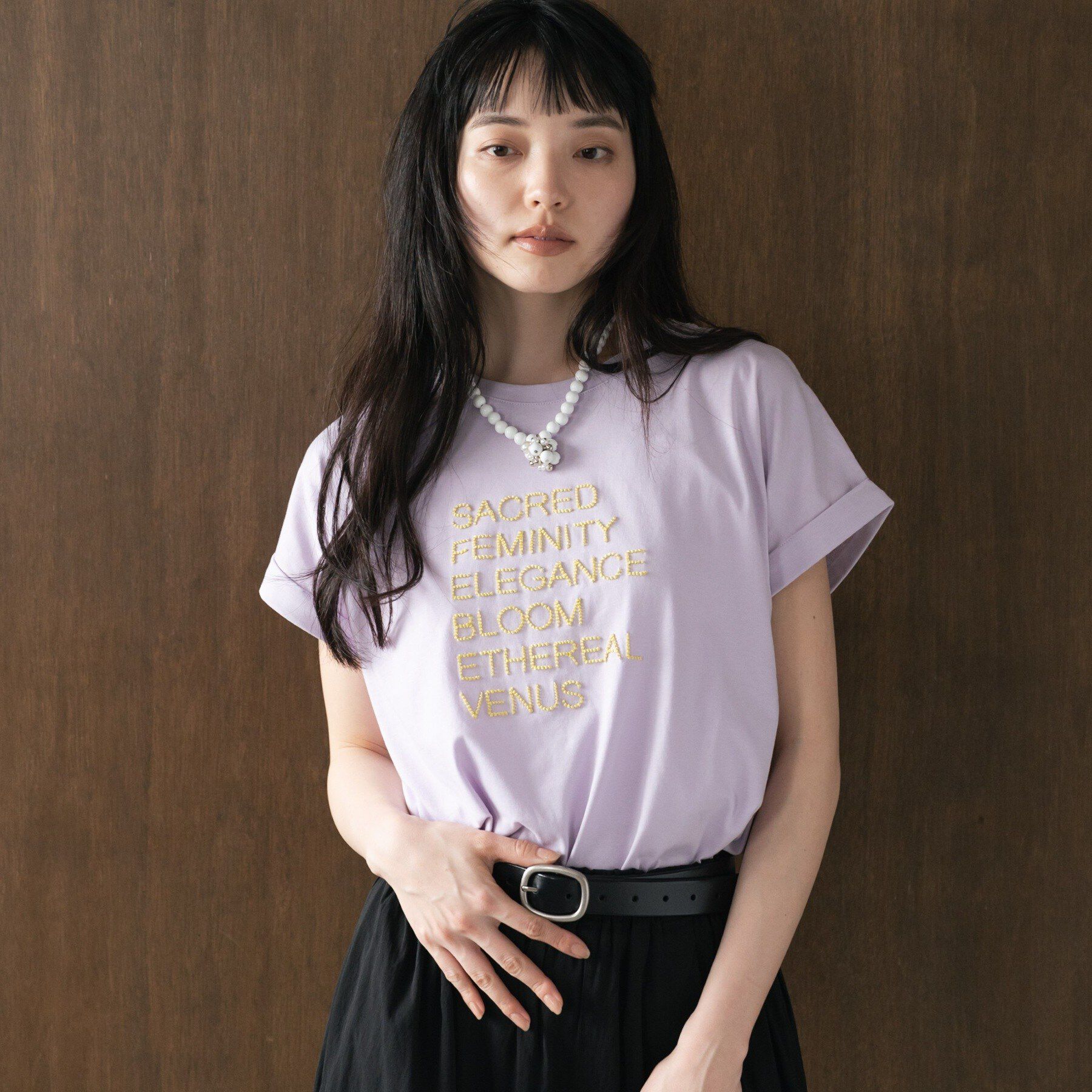 GALLEST「刺繍フレーズTシャツ【再入荷】」|Tシャツ・カットソー|ラベンダー(180)