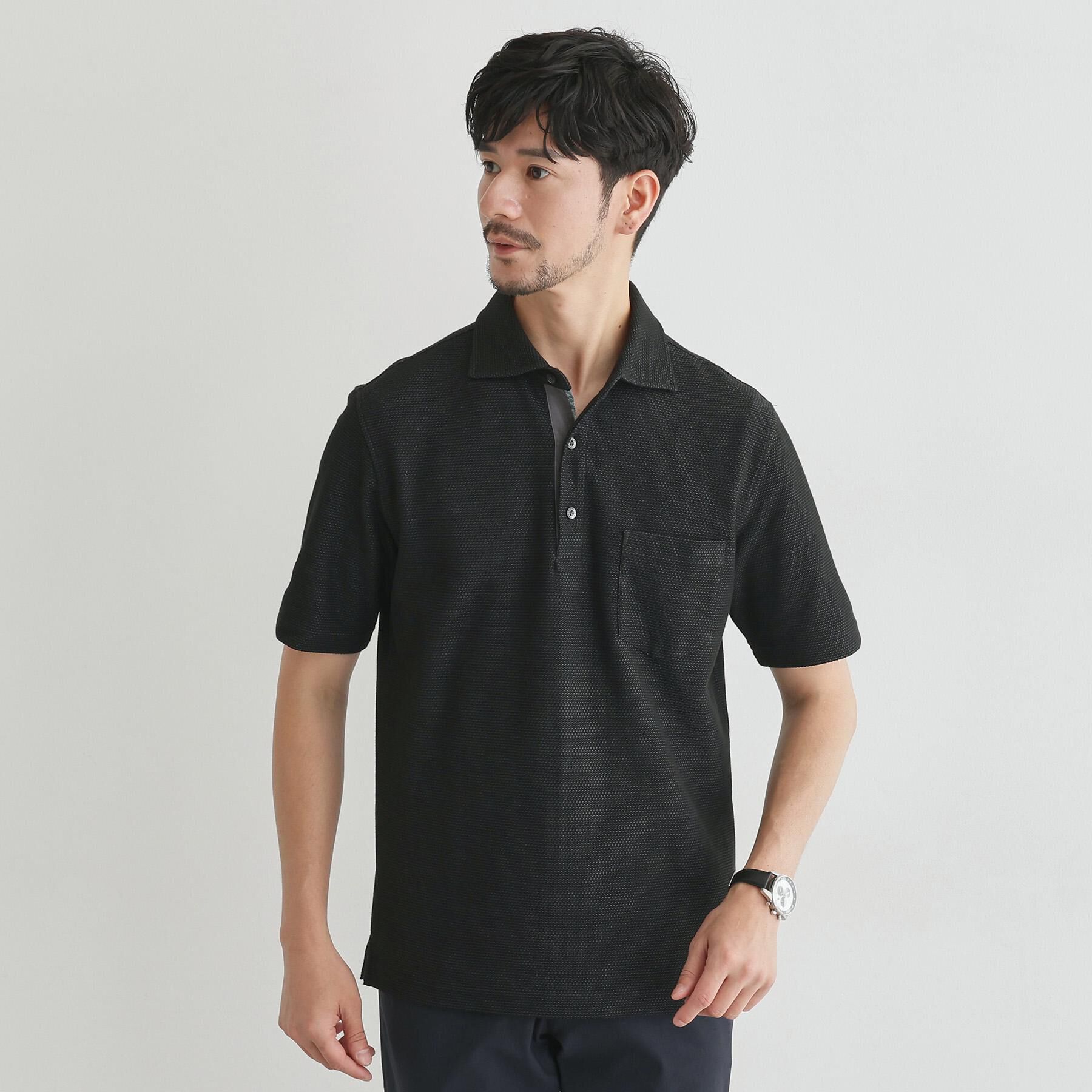 TAKEO KIKUCHI「【抗菌防臭／9色5サイズ展開】ハニカムメランジ ポロシャツ」|ポロシャツ|チャコールグレー(0