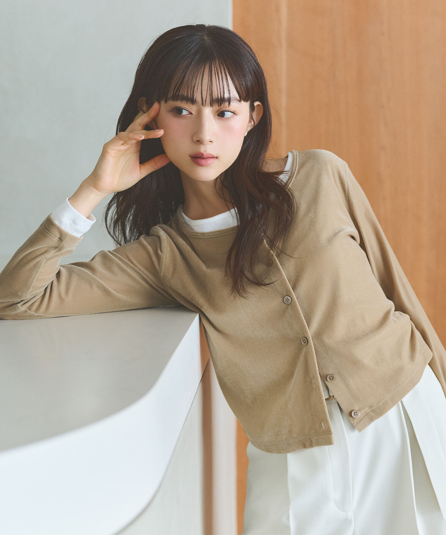  「ベロアレイヤードカットソー」|Tシャツ・カットソー|ベージュ系2