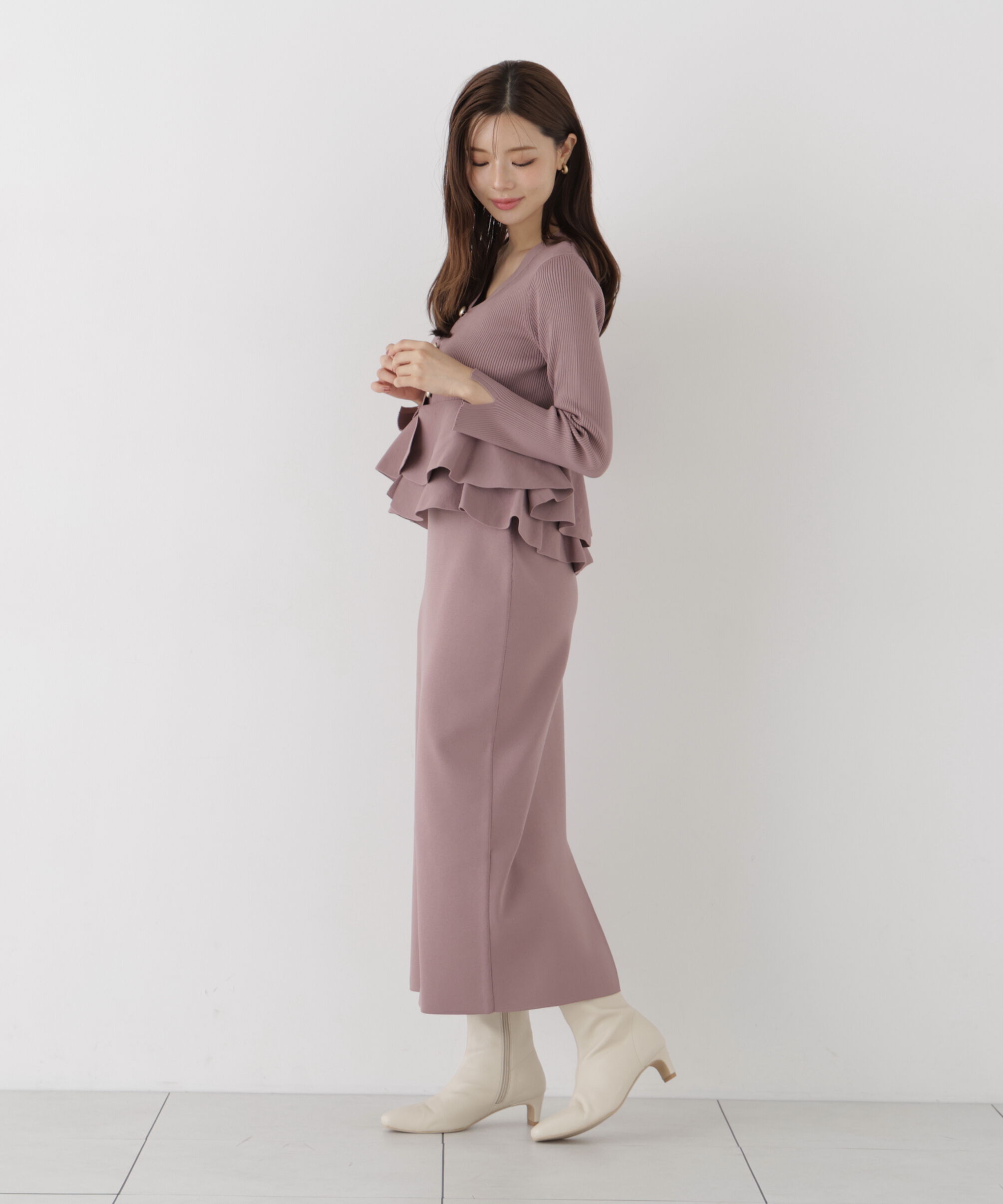 PROPORTION BODY DRESSING「変形ペプラムニットセットアップ 26AW」|ワンピース|
