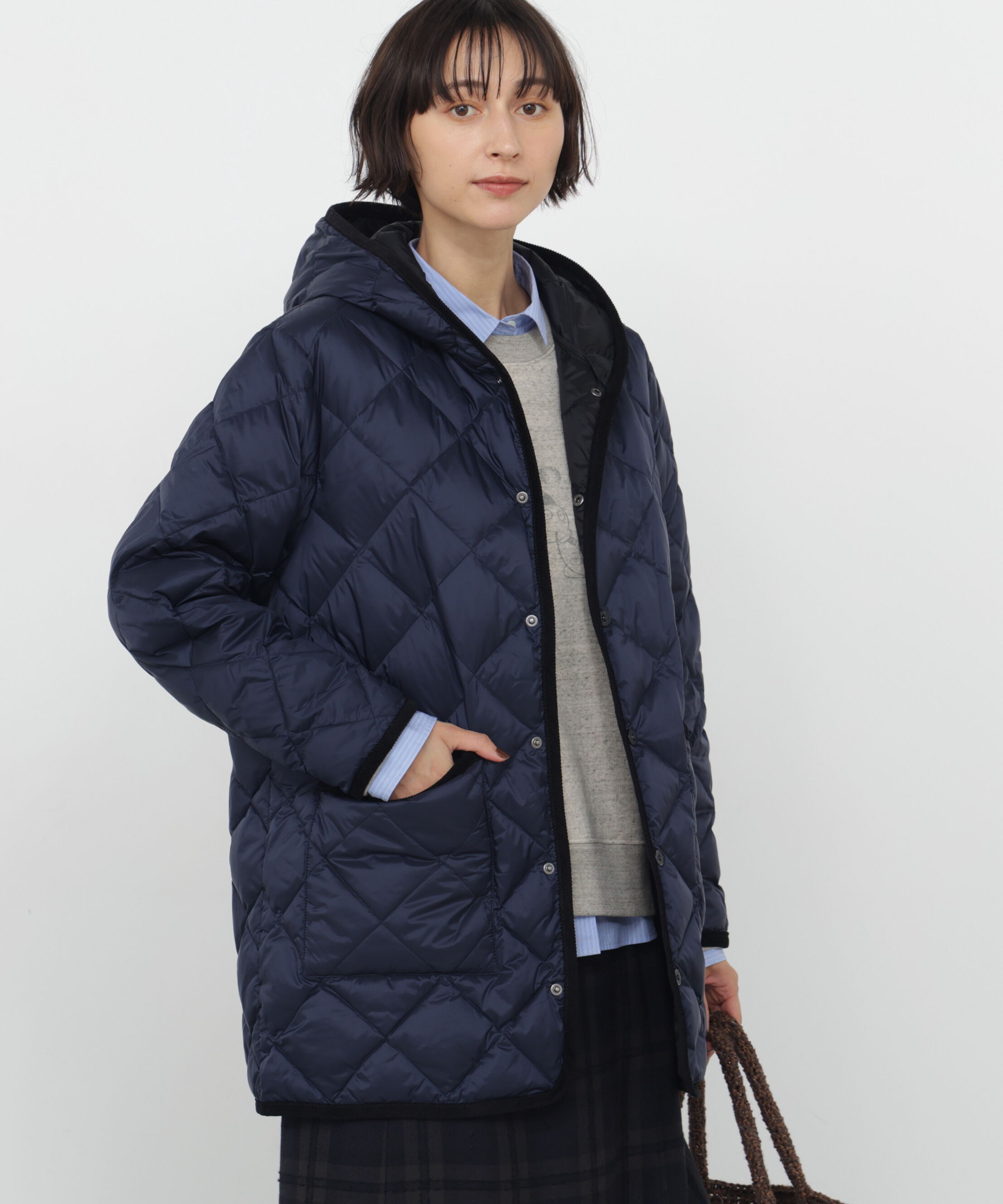  「◆≪TAION コラボ≫ PIPING フードダウンジャケット」|その他|ネイビー&times;ブラ