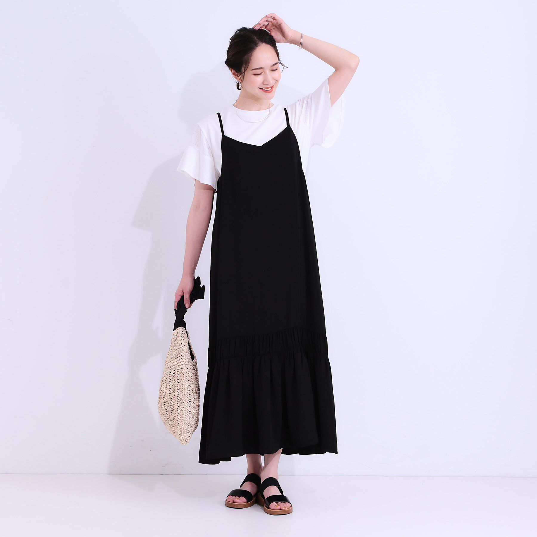 SHOO･LA･RUE「【ひんやり】シャーリングがアクセントに 大人のデザインキャミワンピース」|ワンピース|