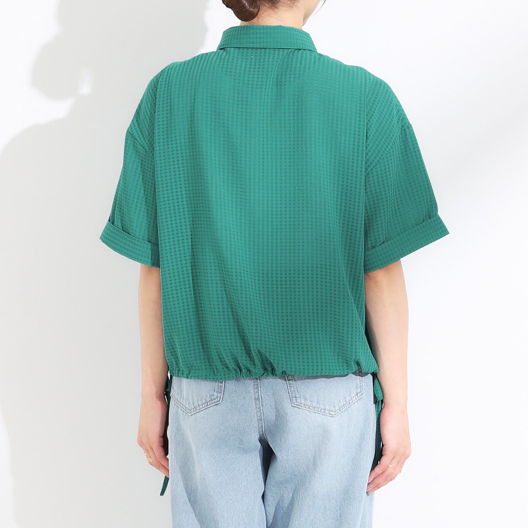 SHOO･LA･RUE「シルエット変化を楽しめる シアーチェックドロストシャツ」|シャツ・ブラウス|