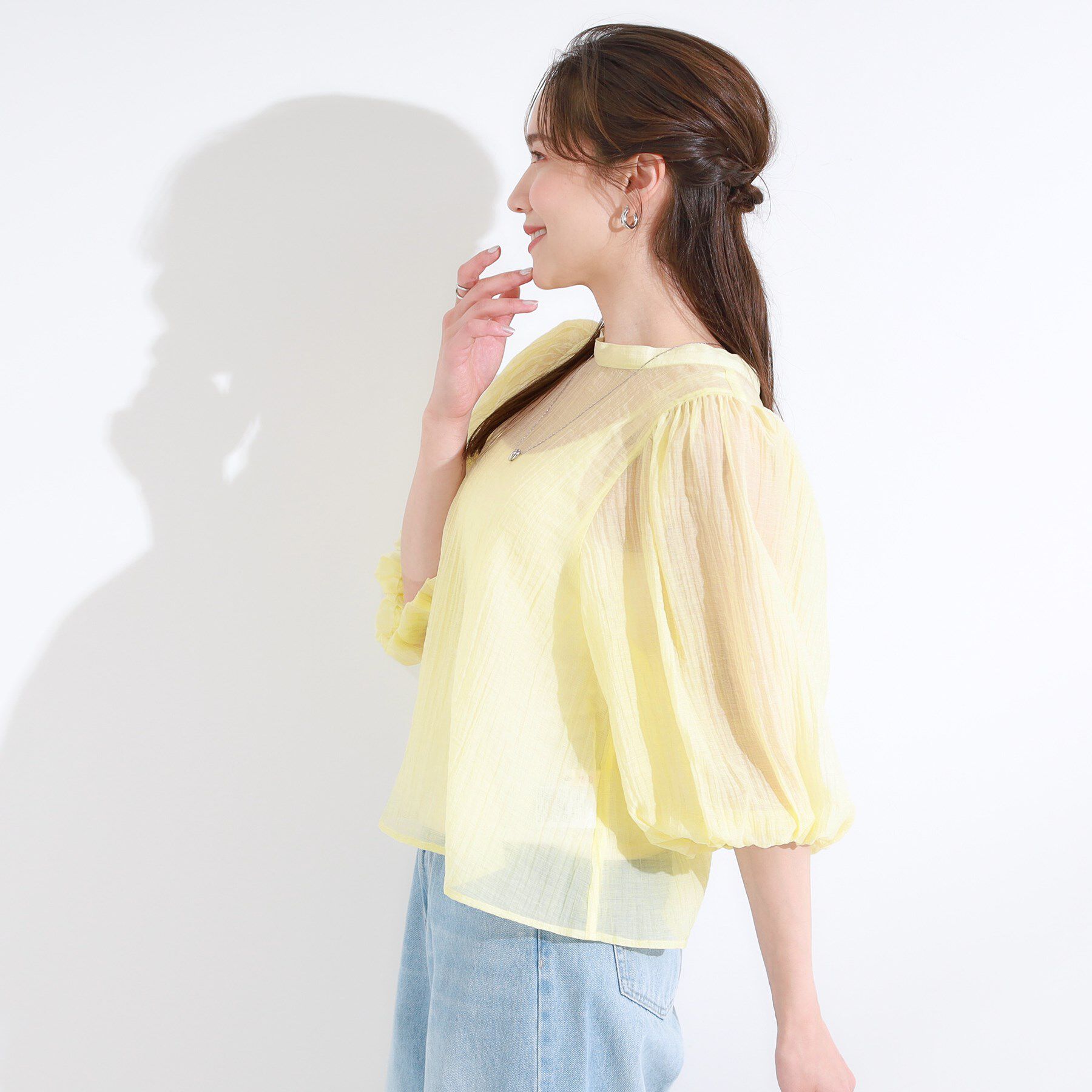 SHOO･LA･RUE「【S-LL/前後2WAY】バルーンスリーブが華やか こなれ見えシアーブラウス」|シャツ・ブラウス|
