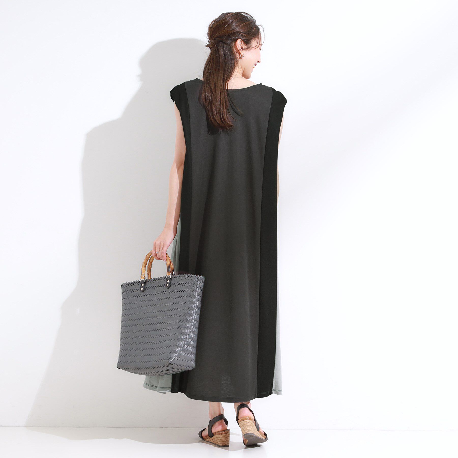 SHOO･LA･RUE「【S-LL/ひんやり】全身すっきり見えが楽に叶う サイド切替 バイカラーAラインワンピース」|ワンピース|
