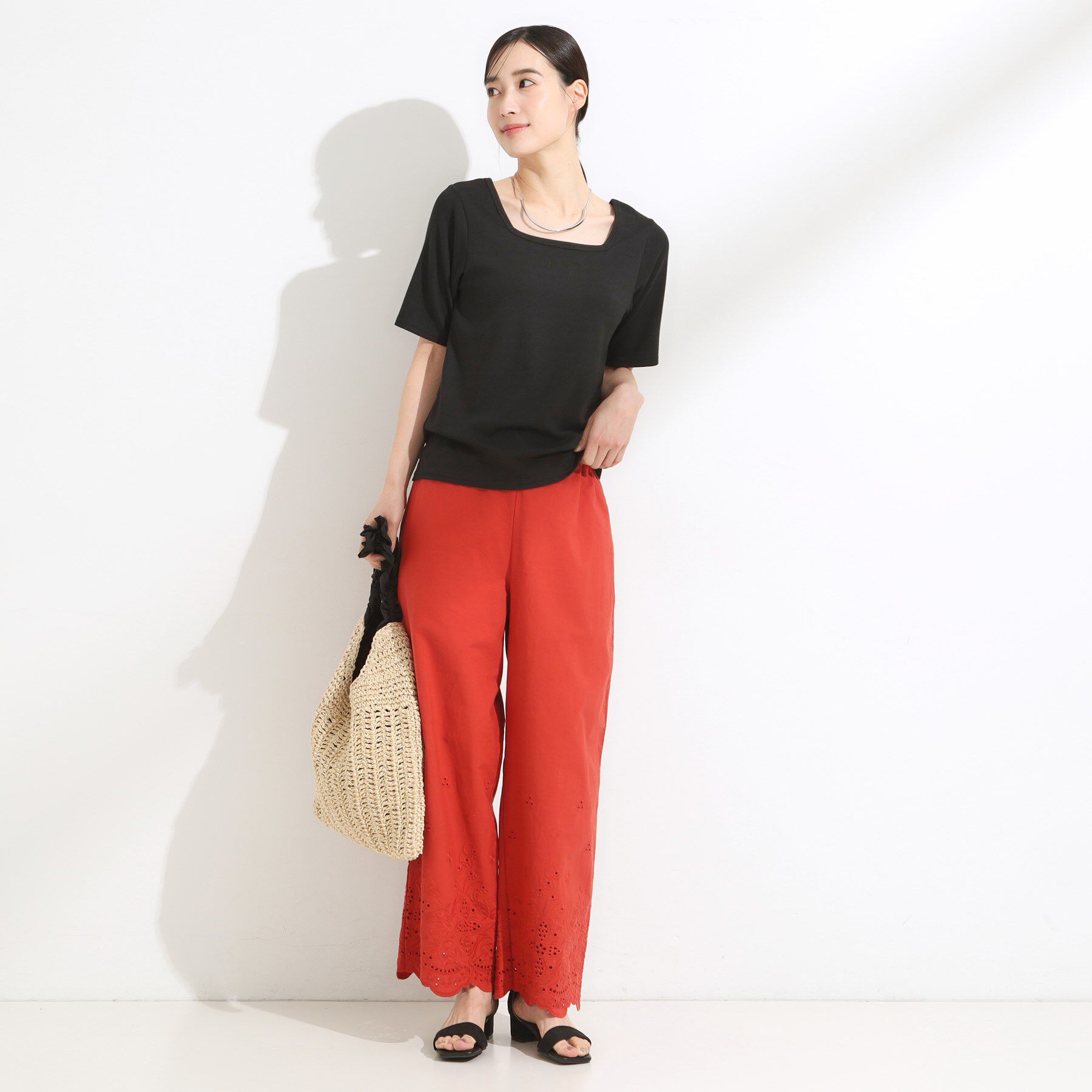 SHOO･LA･RUE「【S-LL/ひんやり/前後2WAY】シンプルだから使いやすい テレコTシャツ」|Tシャツ・カットソー|