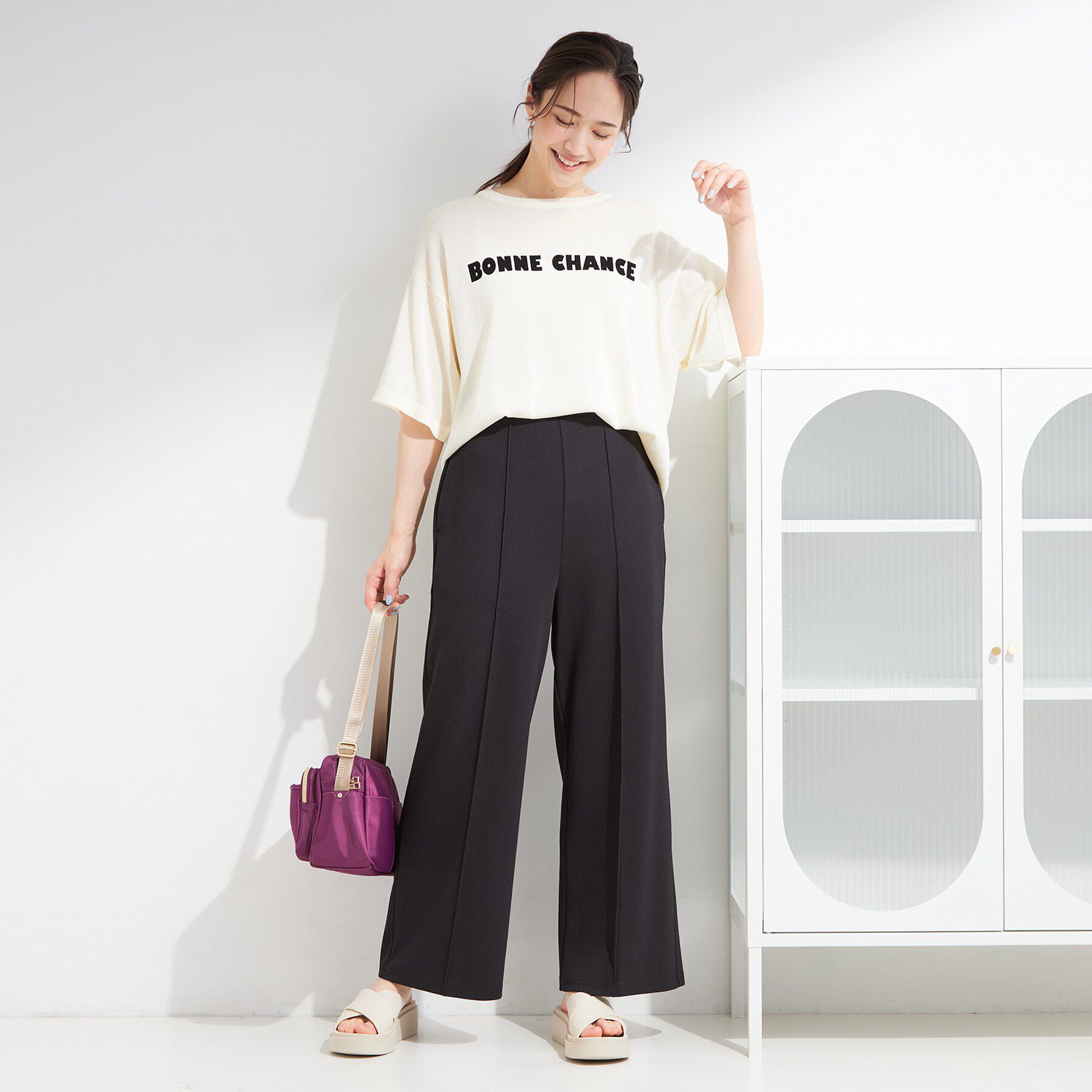 SHOO･LA･RUE「【S-LL/洗濯機可】ピンタックですっきりと テレコワイドパンツ」|その他|