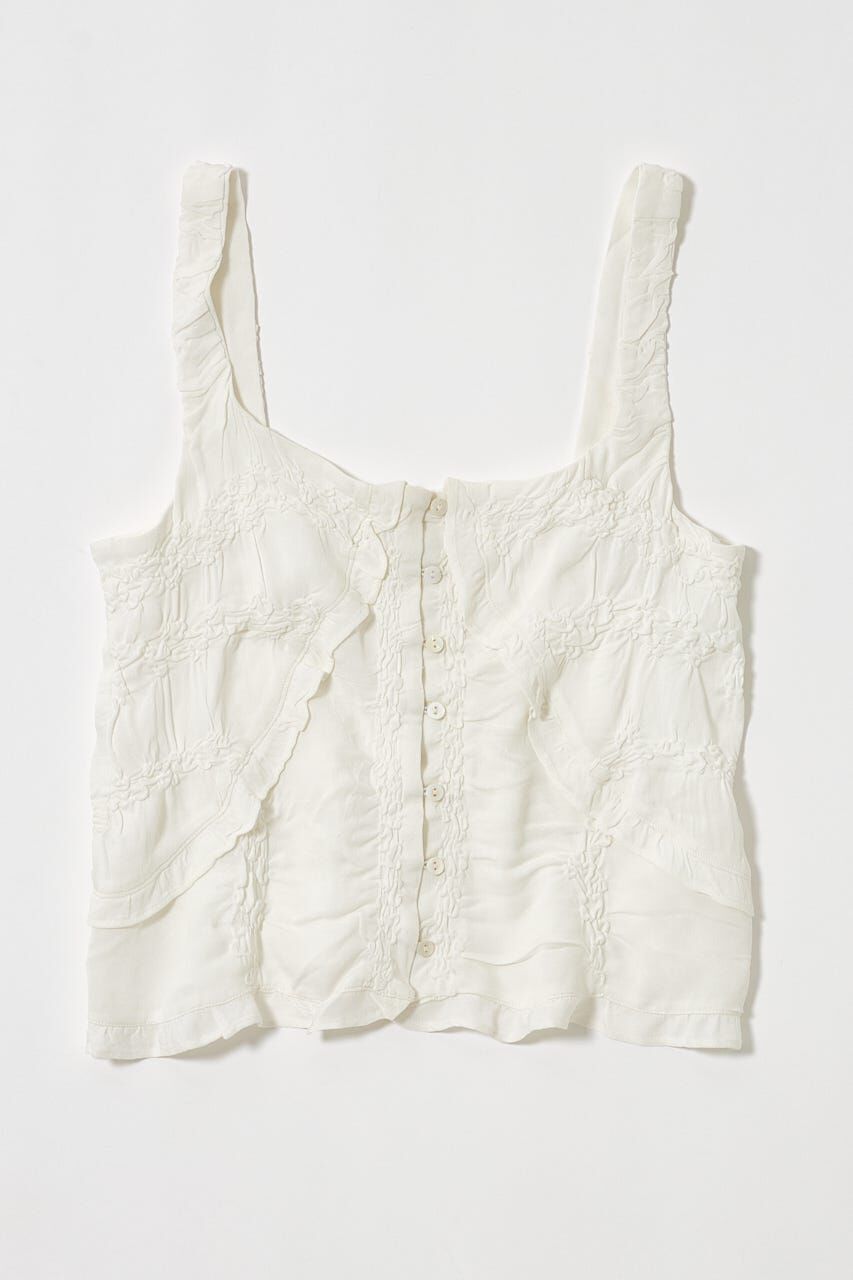 MOUSSY「BUTTON UP SMOCKING キャミ」|キャミソール|O/WHT1