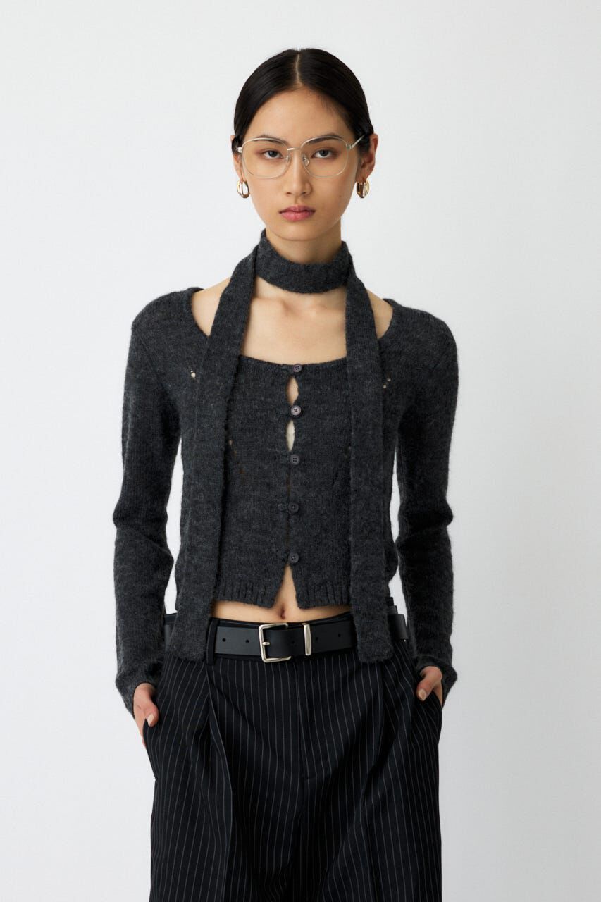 MOUSSY「MIX YARN KNIT トップス」|ニット・セーター|C.GRY