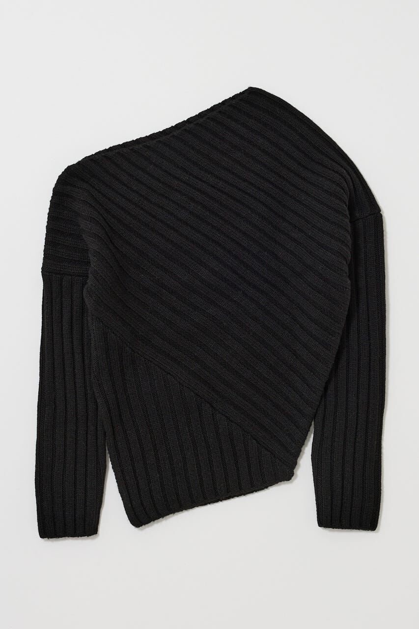 MOUSSY「ASYMMETRY RIB ニット」|ニット・セーター|BLK