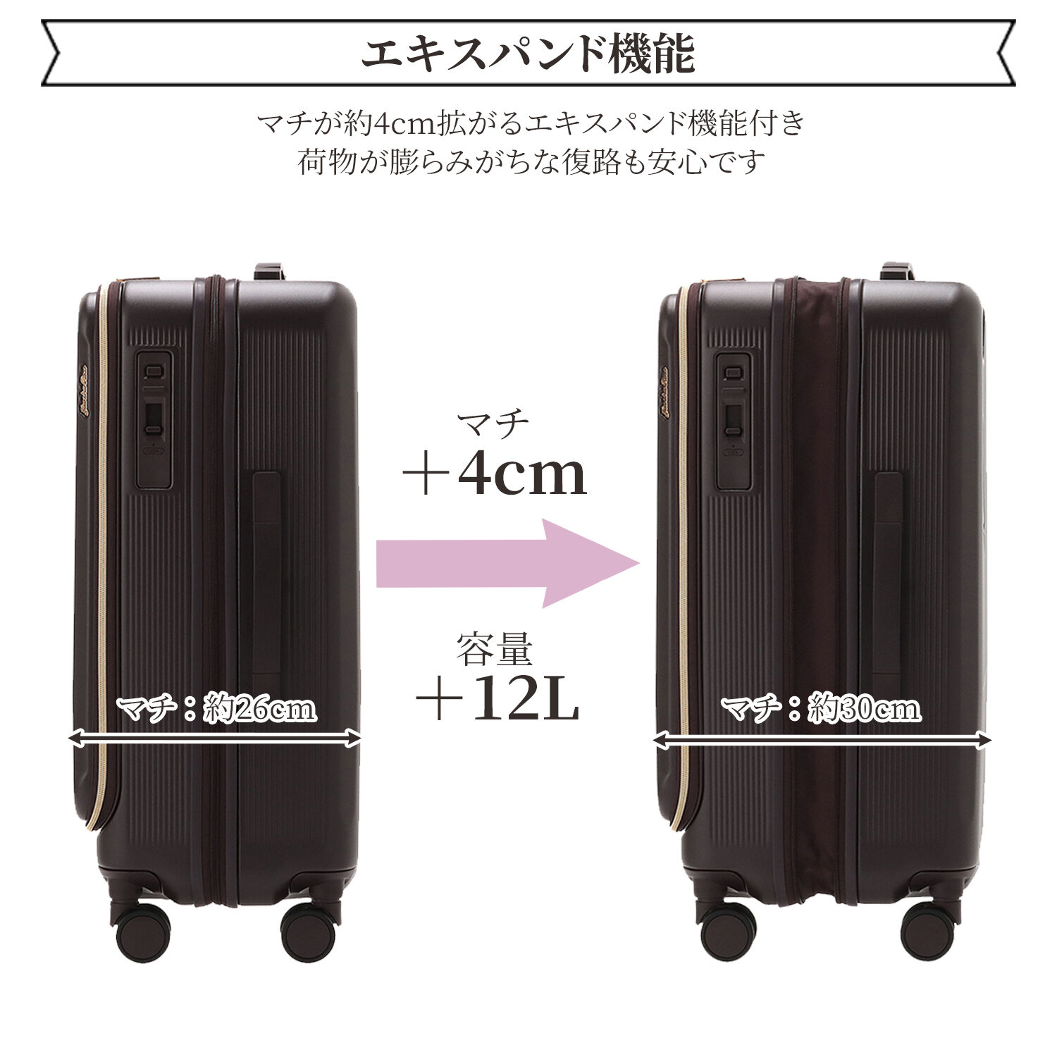 Jewelna Rose「Jewelna Rose スーツケース キャリーケース エルダートローリー カップホルダー付 51/63L 05402」|キャリーケース|