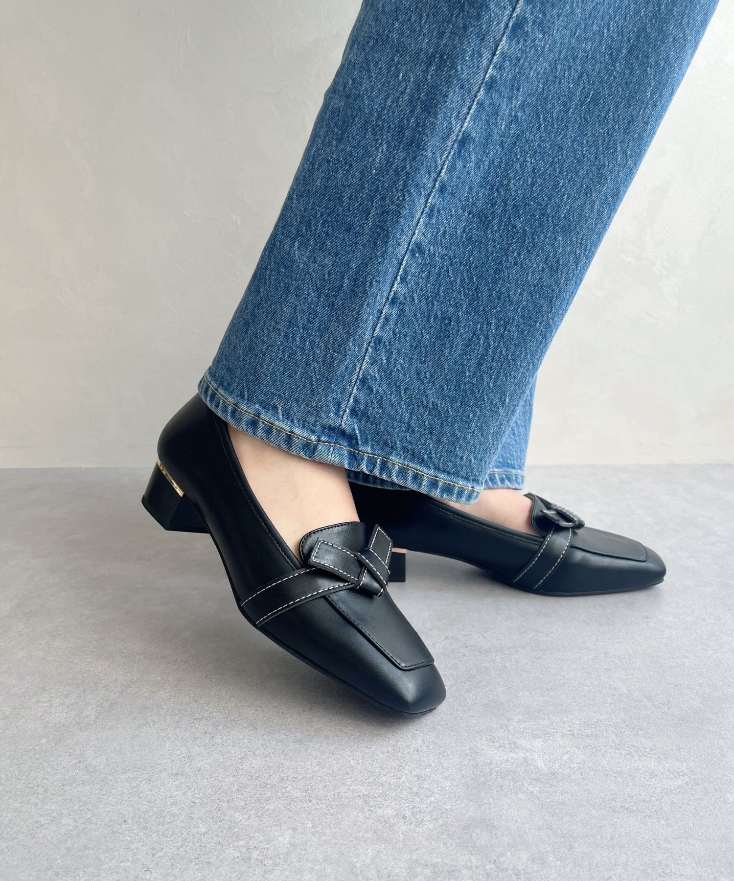 ORiental TRaffic「【WEB限定】リボンデザイン 甲深パンプス /55301 ヒール3.5ｃｍ ヒールローファー」|パンプス|BLACK