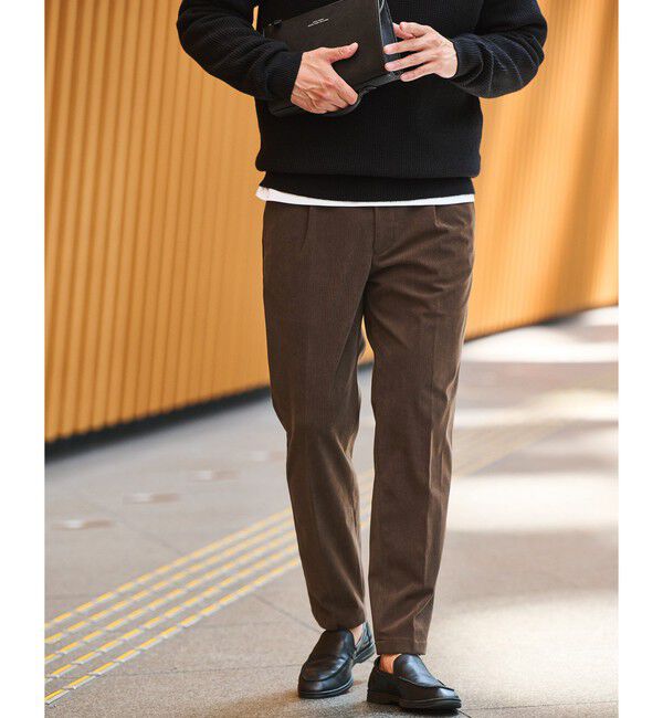 UNITED ARROWS green label relaxing「【WEB限定】JUST fit コーデュロイ 1プリーツ イージーパンツ」|チノ|DK.BROWN