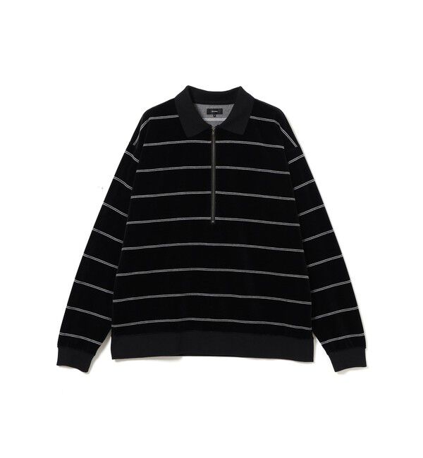 BEAMS「ベロア ボーダー ポロシャツ」|ポロシャツ|BLACK