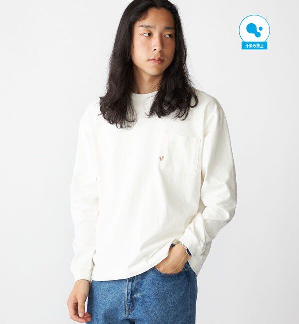 SHIPS「【WEB限定】SHIPS:〈汗染み防止加工〉ワンポイントロゴ ビッグシルエットヘビーウェイトTシャツ」|Tシャツ・カットソー|オフホワイト
