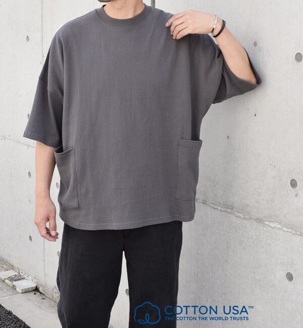 SHIPS any「SHIPS any: COTTON USA ドルマン サイド ポケット Tシャツ 24SS◇」|Tシャツ・カットソー|チャコールグレー