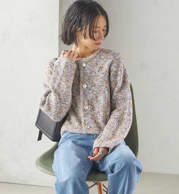SHIPS for women「〈手洗い可能〉ミックス ツイード ショート ジャケット」|カーディガン|