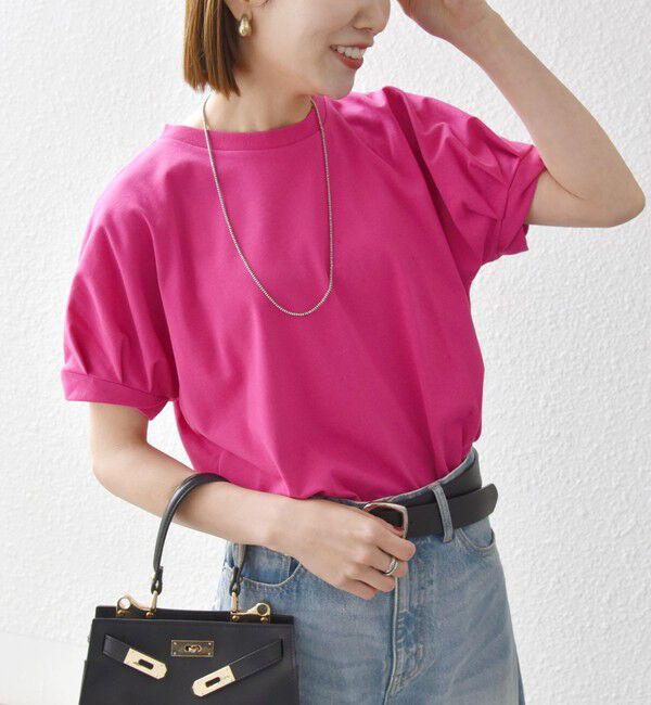 SHIPS any「〈UVカット/接触冷感/吸水速乾/洗濯機可能〉USAコットン ツイスト TEE」|Tシャツ・カットソー|ピンク
