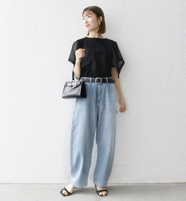 SHIPS any「〈手洗い可能〉メッシュ シアー ハンカチ スリーブ ドッキング TEE」|Tシャツ・カットソー|