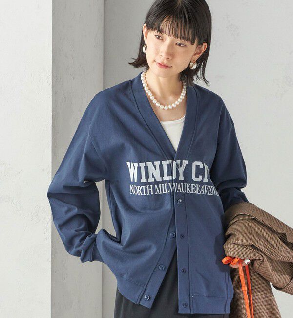 SHIPS for women「【SHIPS別注】Odub:Vネック ロゴ カーディガン」|カーディガン|ネイビー