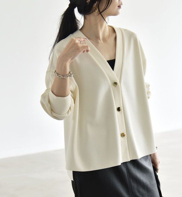 quaranciel「《一部追加予約》〈手洗い可能〉カットジョーゼット Vネック ワイド カーディガン」|カーディガン|