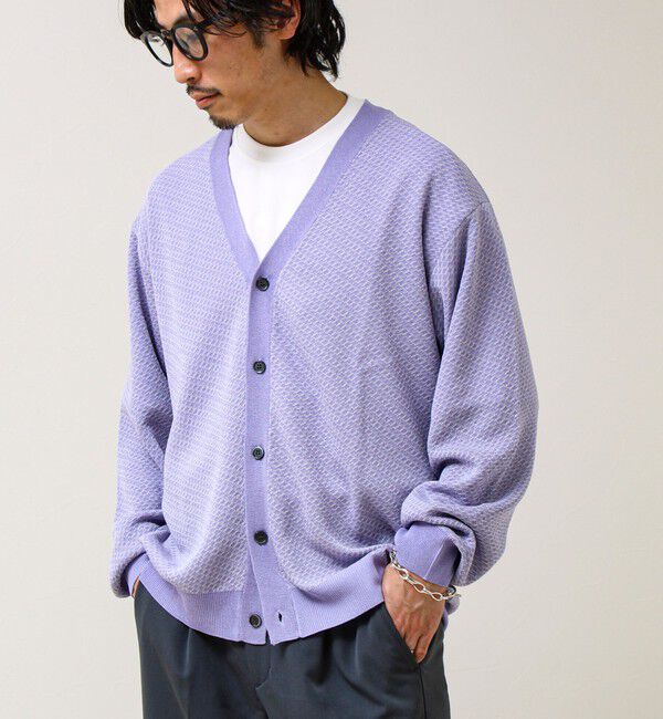GLOSTER「【シャリ感で軽やか】バーズアイVネック crunchyカーデ」|カーディガン|
