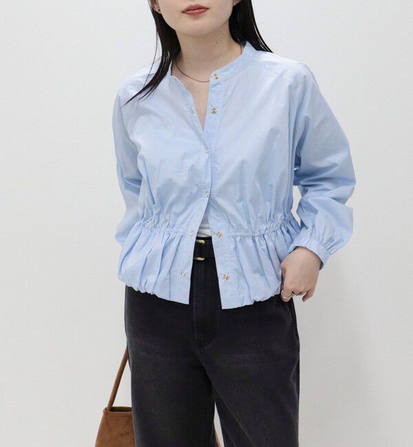 fredy emue「クロップドバルーン前開きブラウス」|シャツ・ブラウス|サックスブルー