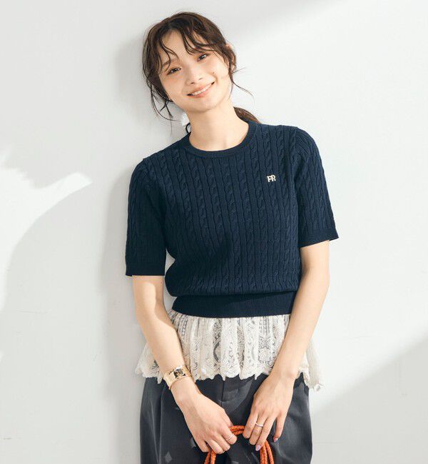 fredy emue「【WEB限定/大人気シリーズ】FR刺しゅうケーブル柄半袖プルオーバーニット」|ニット・セーター|