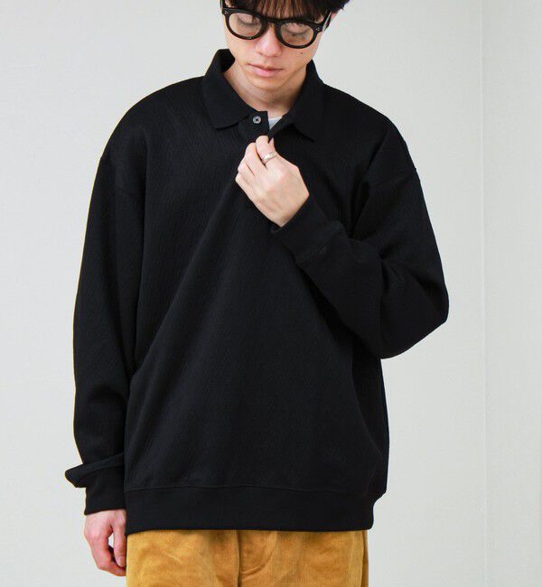 GLOSTER「【シックに決まる上品ポロ】フクレジャガードポロシャツ ロングスリーブ」|ポロシャツ|ブラック
