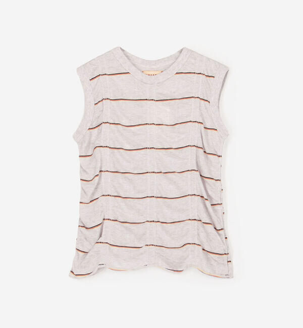  「MEYAME | コットン ボーダー スリーブレスプルオーバー WOMEN」|Tシャツ・カットソー|GREY系1