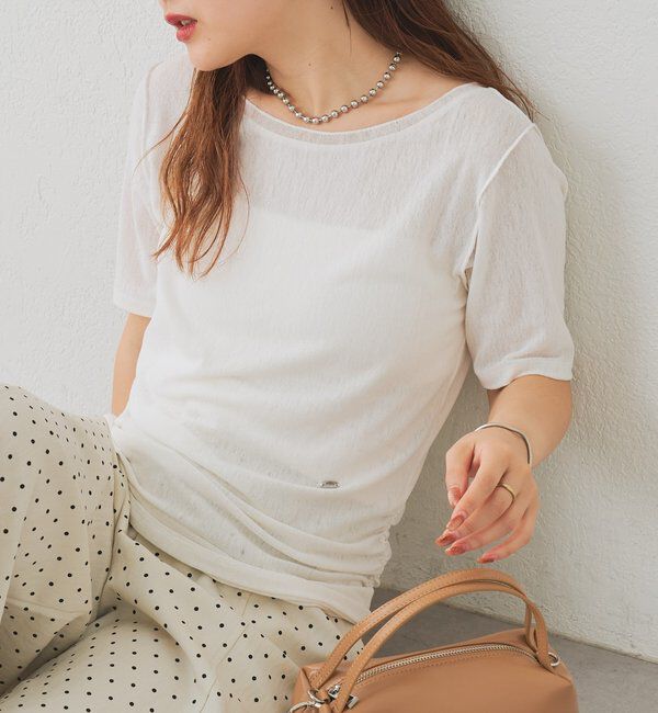  「サイドギャザーシアーTシャツ」|Tシャツ・カットソー|