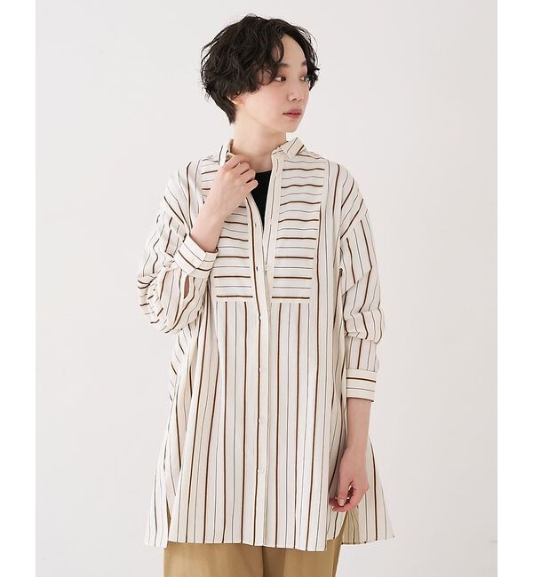 collex「バックギャザーストライプブサムロングシャツ」|シャツ・ブラウス|