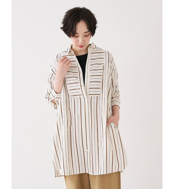 collex「バックギャザーストライプブサムロングシャツ」|シャツ・ブラウス|
