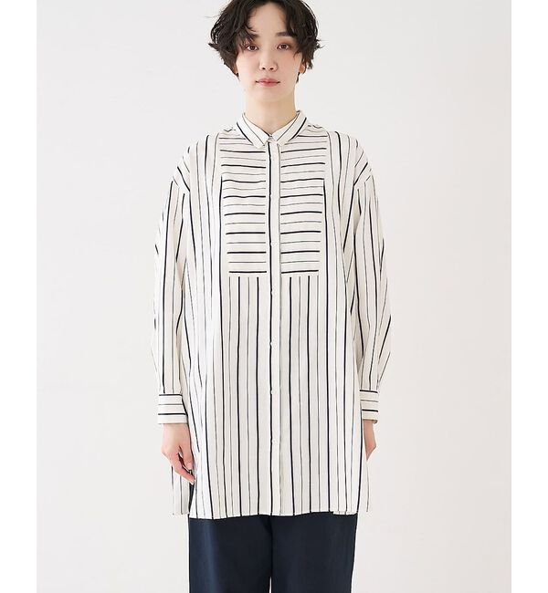collex「バックギャザーストライプブサムロングシャツ」|シャツ・ブラウス|