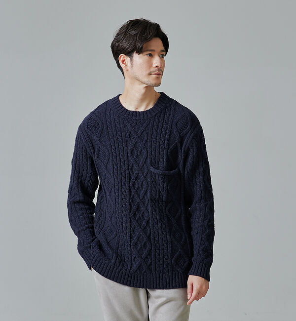 ABAHOUSE「【ECO PLANET】ケーブル編み プルオーバー ニット」|ニット・セーター|ネイビー