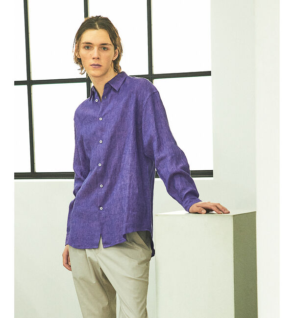 ABAHOUSE「【LUXE Linen Solaro】長袖 リネンシャツ」|シャツ・ブラウス|パープル