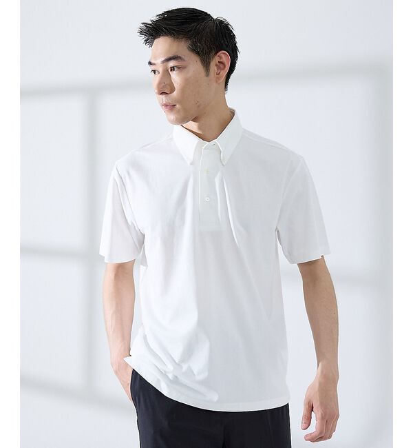 ABAHOUSE「【SMART CLOSET】シルケット天竺 ボタンダウン半袖ポロシャツ / 接触」|ポロシャツ|ホワイト