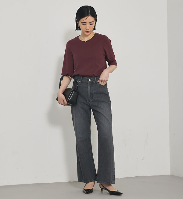 qualite「【e&times;qualite】フレアークロップドデニム」|デニム|