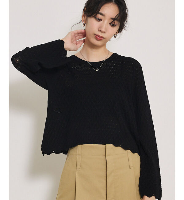 qualite「スカラップレースニット」|Tシャツ・カットソー|ブラック