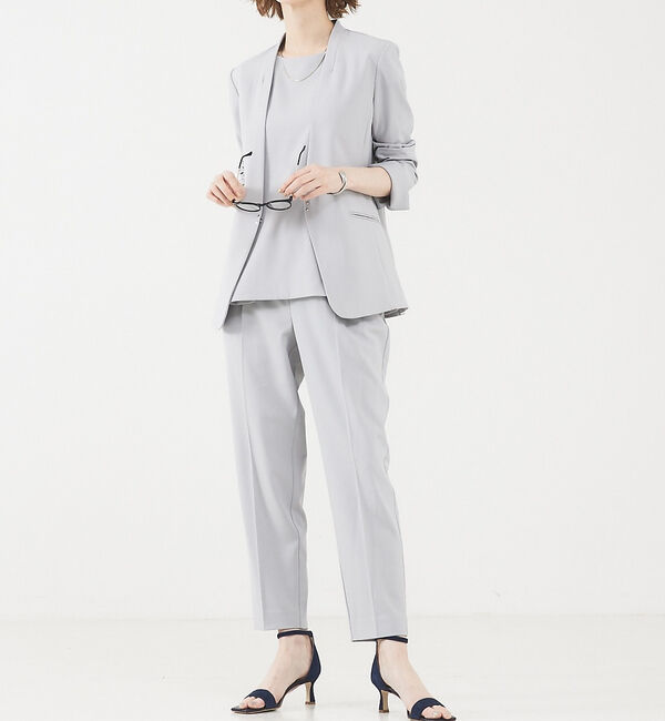 abahouse mavie「【エニデイカセット】ノーカラージャケット＆フレンチスリーブ・パンツセットアップ」|スーツ|ブルーグレー