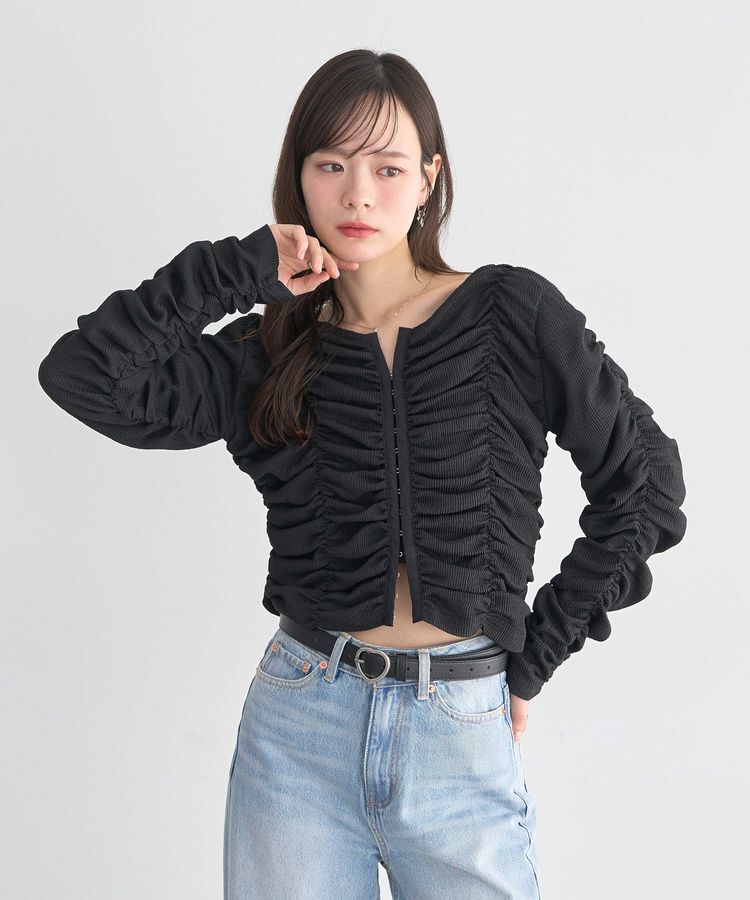 earth music&ecology「フロントホックシャーリングトップス」|カーディガン|